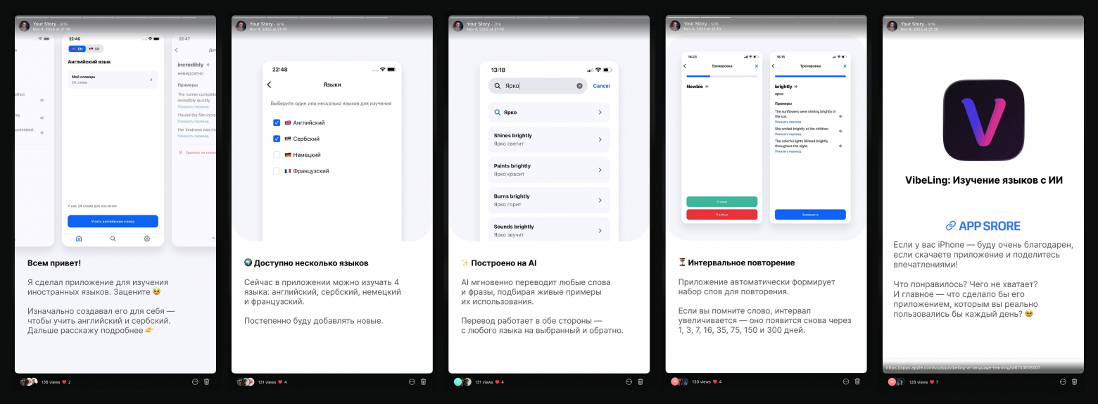 Мои первые сторис для личных контактов в Telegram
